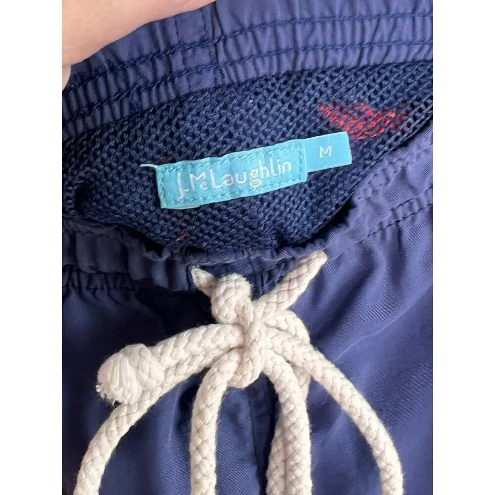J. McLaughlin Scorpion Pull On Drawstring Waist Swim Trunks Navy/Red Men's M